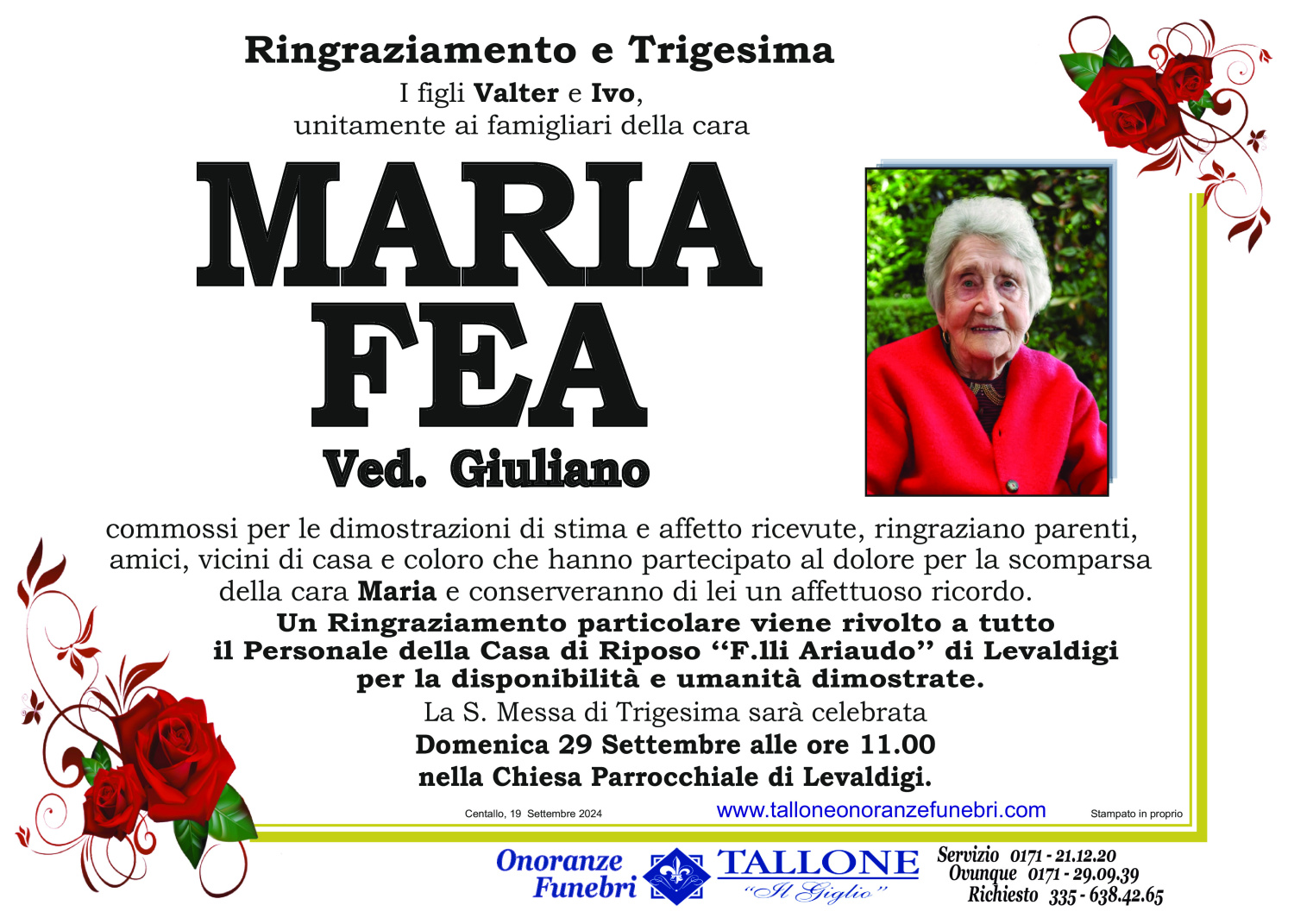 <br />
<b>Warning</b>:  Undefined variable $info in <b>/home/tallone/public_html/ringraziamenti.php</b> on line <b>68</b><br />
Maria Fea